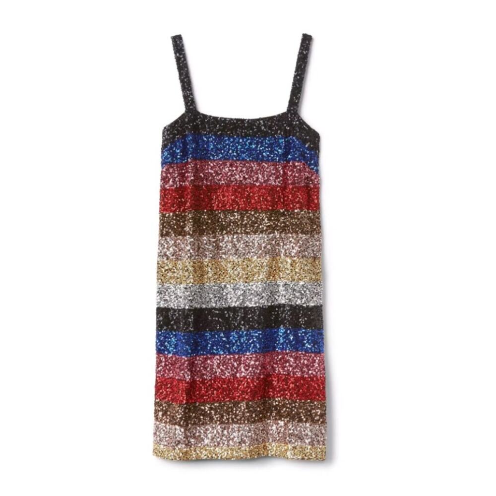 Gap Crazy Stripe Sleeveless Rainbow Sequin Dress‎ Size Small